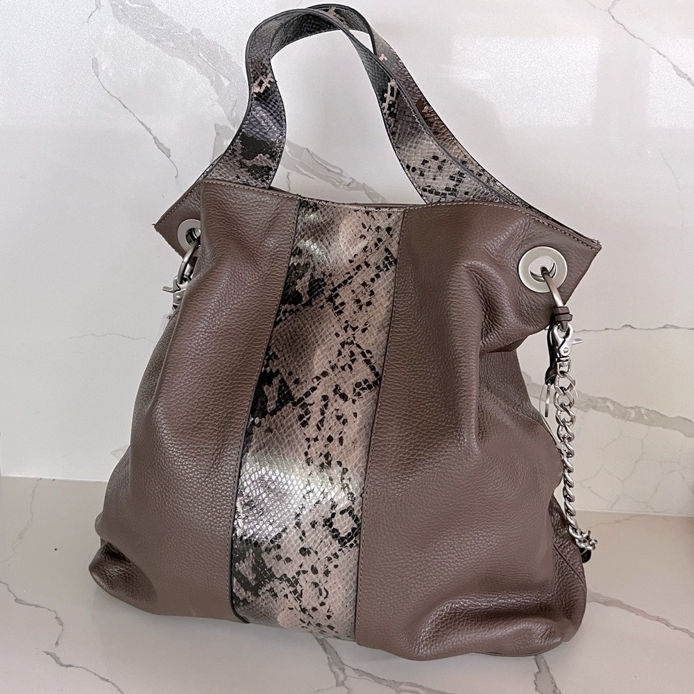 BCBG Max Azria Leather Tote - Mauve w/Snake Pattern